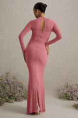 Abeam | Blush Pink Maternity Maxi Dress With Sheer Sleeves