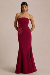 Aylana | Burgundy Bandeau Maxi Dress With Embellishment Detail