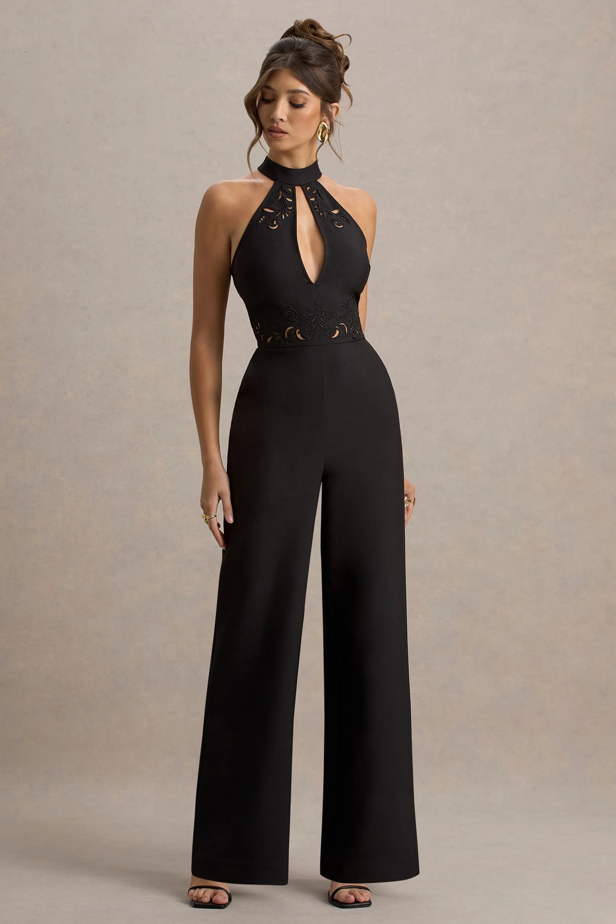 Kami | Black High-Neck Embroidered Jumpsuit
