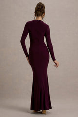 Reid | Plum Long-Sleeve Gathered Maxi Dress