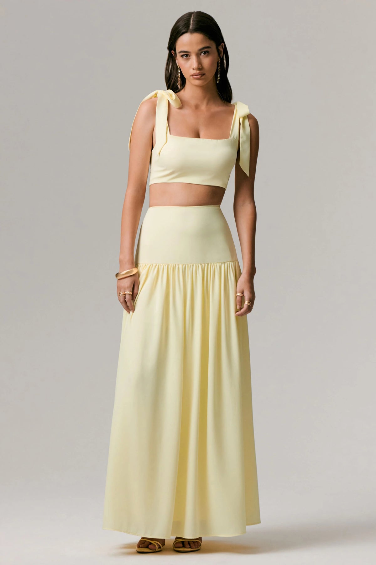 Reminiscent | Lemon Ruched Maxi Skirt