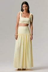 Reminiscent | Lemon Ruched Maxi Skirt