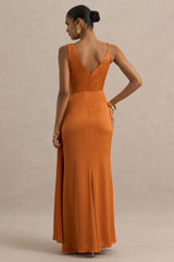 Livia | Orange Plunge-Neck Fishtail Maxi Dress