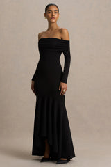 Everlasting | Black Bardot-Neck Maxi Dress With Drop Waist