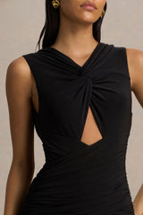 Kendall | Black High-Neck Wrapped Maxi Dress With Chest Cut-Out