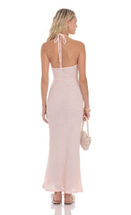 Crochet Halter Maxi Dress in Pink