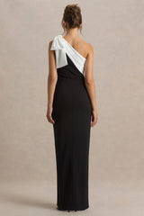 Kiri | Black & White One-Shoulder Bow Maxi Dress