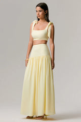 Reminiscent | Lemon Ruched Maxi Skirt