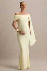 Aquila | Lemon Bardot Maternity Maxi Dress With Drape Sleeve