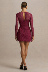 Bijou | Burgundy Lace Long-Sleeve Mini Dress