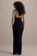Sable | Navy Halter-Neck Twist Maxi Dress