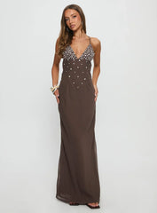 Dannelle Sequin Maxi Dress Brown