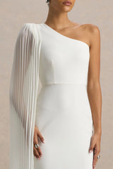 Athens | White Asymmetric-Neck Maxi Dress With Cape Sleeve Detail