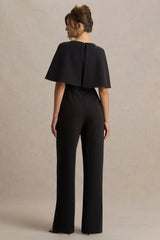 Vivid | Black Plunge-Neck Jumpsuit With Bow-Detail