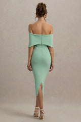Bayshore | Light Green Bow Bardot Midi Dress