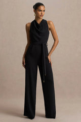 Corina | Black Cowl-Neck Jumpsuit With Tie-Detail