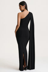 Mandy | Black Asymmetric-Neck Maxi Dress