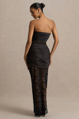 Dulcie | Black Lace Bandeau Maxi Dress With Wrap-Details