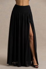 Spencer | Black Chiffon Pleated Maxi Skirt