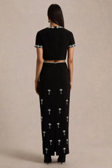 Aven | Black Hand-Embellished Maxi Skirt