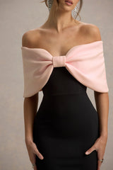 Cornelia | Pink & Black Strapless Maxi Dress With Oversized Bow