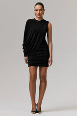 Fortuna | Black Ruched Mini Dress With One-Sleeve