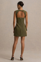 Mollie | Khaki Square-Neck Tailored Micro Mini Dress