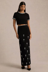 Aven | Black Hand-Embellished Maxi Skirt