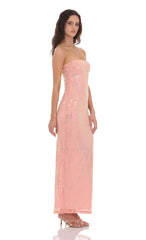 Sequin Pattern Maxi Dress in Coral