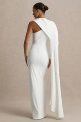 Dawn | Cream High-Neck Maxi Dress With One Long-Sleeve And Cape
