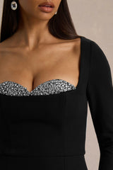 Martha | Black Embellished Sweetheart-Neck Mini Dress