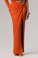Marlena | Orange Twisted Split Maxi Skirt