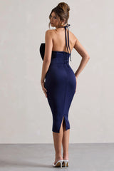 Carly | Navy Halter-Neck Midi Dress With Bow