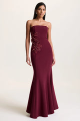 Aylana | Burgundy Bandeau Maxi Dress With Embellished Detail