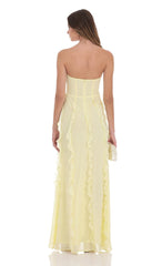 Chiffon Rosette Ruffle Maxi Dress in Yellow