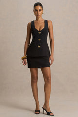 Angel | Black Square-Neck Tailored Mini Dress With Drop-Waist