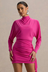 Emilia | Hot Pink Long-Sleeve Mini Dress With Sash