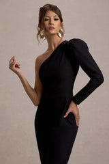 San Jose | Black One-Shoulder Puff-Sleeve Jumpsuit