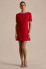 Jackie | Red Embellished High-Neck Mini Dress