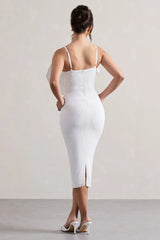 Love Poem | White Bodycon Midi Dress With Oversized Bow