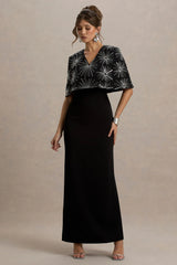 Agnella | Black Embellished V-Neck Maxi Dress