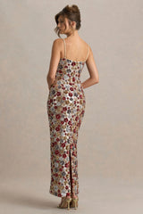Vitora | Red Floral Sequin Square-Neck Maxi Dress