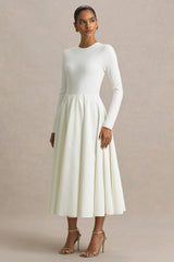 Bellamy | Cream Crew-Neck Long Sleeve Midi Dress