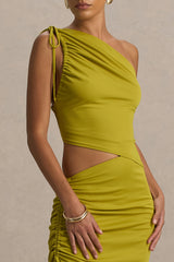 Bella | Green Asymmetric Top With Ruched Detail