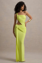Giovanna | Lime Green Asymmetric Maxi Dress With Wrap Skirt