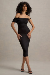 Skye | Black Twisted Bardot Midi Dress