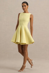 Gabrielle | Lemon High-Neck Mini Dress With Ruffling Detail