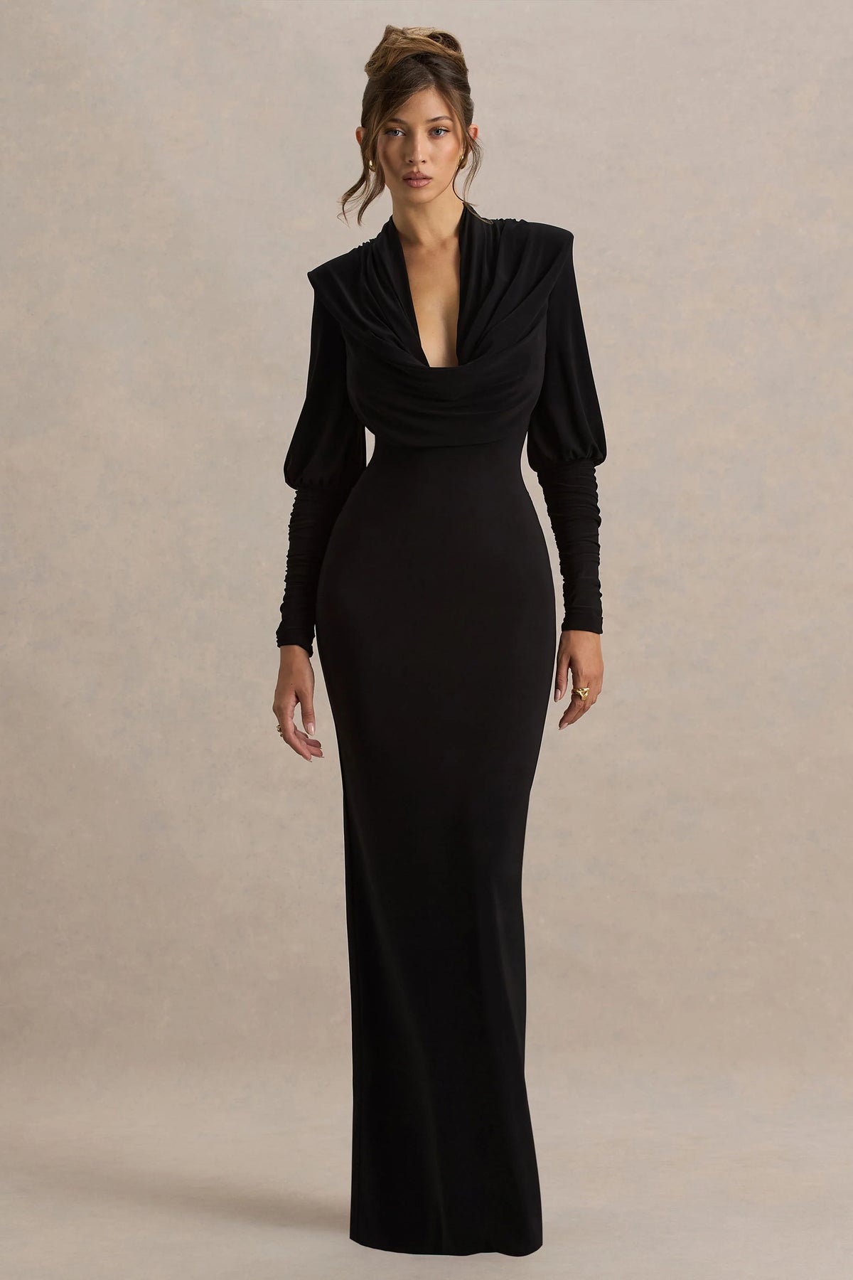 Kaylee | Black Cowl-Neck Maxi Dress With Draping Details