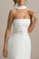 Timberly | White High-Neck Tailored Micro-Mini Dress