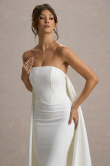 She's Trouble | White Bandeau Maxi Dress With Cape